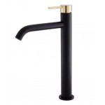 Kaya Tall Basin Mixer, Matte Black With Urban Brass Handle